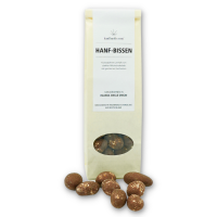 Geschenkkörbchen "Haluha Genuss" gefüllt mit Hanf-Kaffeelikör, Rindersalami mit Hanfsamen und schokolierten Kakaobohnen