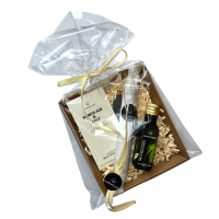 Geschenkkörbchen "Hanf Liebe Schoko" gefüllt mit Rindersalami mit Hanfsamen, Hanfschokolade mit Salz und Hanföl